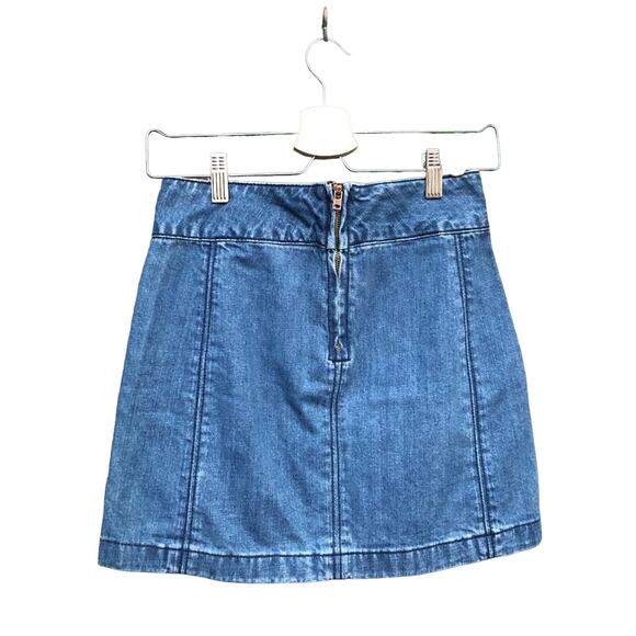 Free People Seamed Denim Mini Skirt Blue A line 0 - Picture 2 of 4